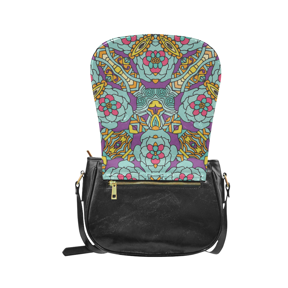 Mariager-bold flowers,blue,purple,yellow floral Classic Saddle Bag/Large (Model 1648)