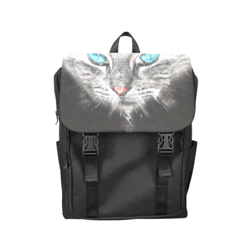 Silver Abstract Cat Face with blue Eyes Casual Shoulders Backpack (Model 1623)