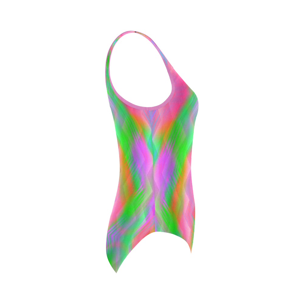 pink and green abstract Vest One Piece Swimsuit (Model S04)