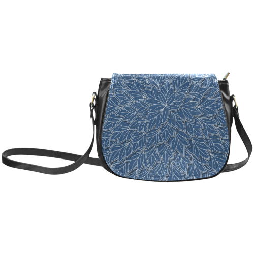 floating leaf pattern navy blue white Classic Saddle Bag/Small (Model 1648)
