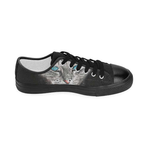 Silver Abstract Cat Face with blue Eyes Women's Classic Canvas Shoes (Model 018)