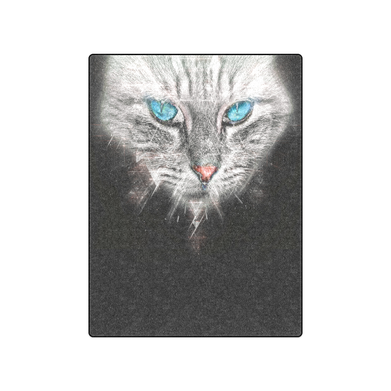 Silver Abstract Cat Face with blue Eyes Blanket 50"x60"