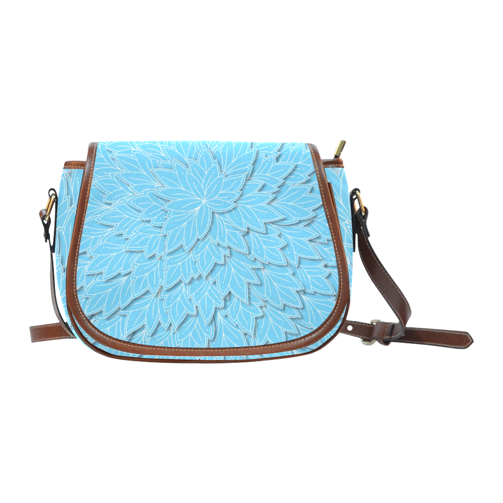 floating leaf pattern bright blue white Saddle Bag/Large (Model 1649)