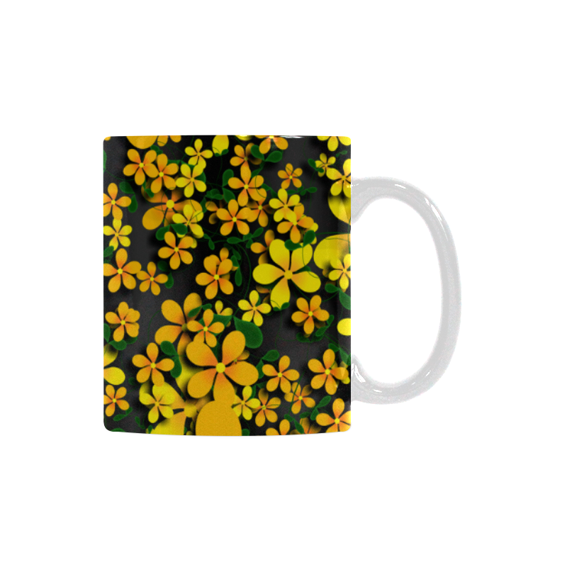 Pretty Orange & Yellow Flowers on Black White Mug(11OZ)