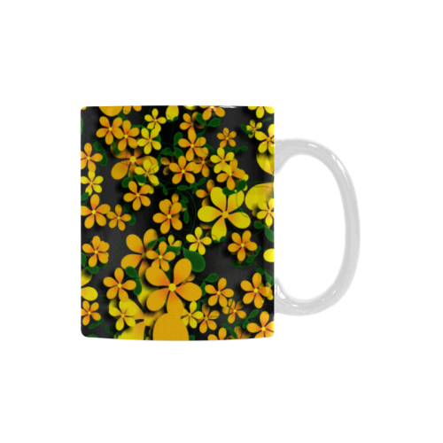 Pretty Orange & Yellow Flowers on Black White Mug(11OZ)