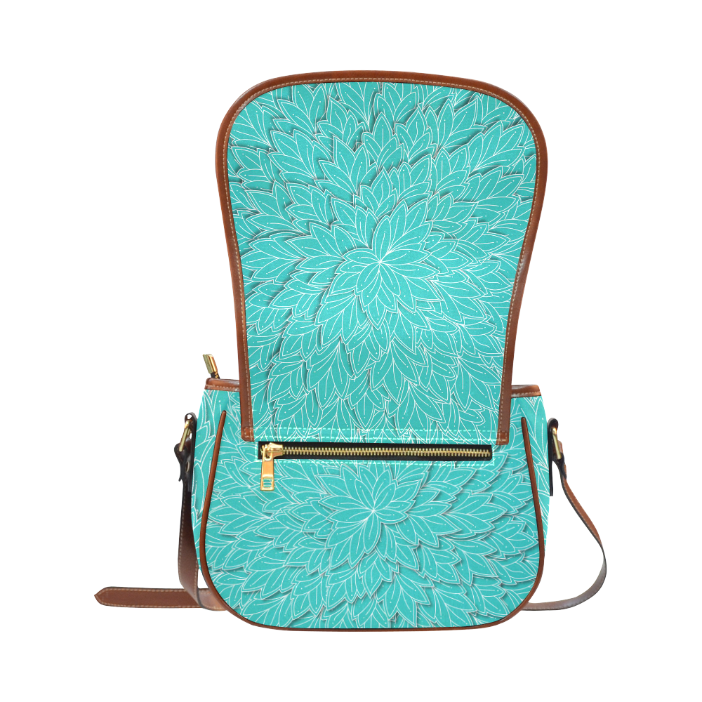 floating leaf pattern turquoise teal white Saddle Bag/Large (Model 1649)