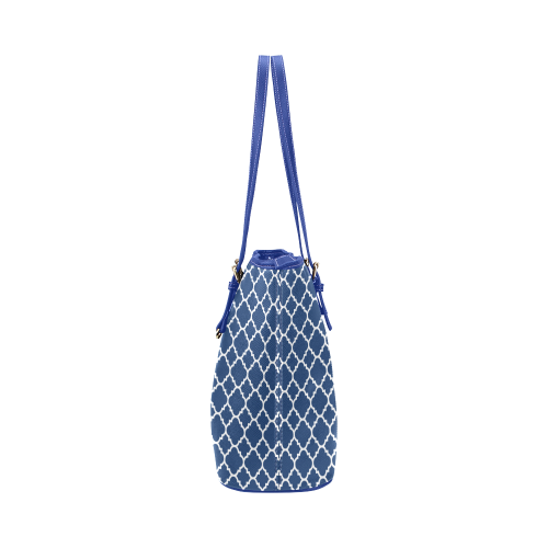 dark blue white quatrefoil classic pattern Leather Tote Bag/Small (Model 1651)