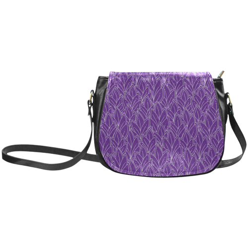 doodle leaf pattern royal purple white Classic Saddle Bag/Small (Model 1648)