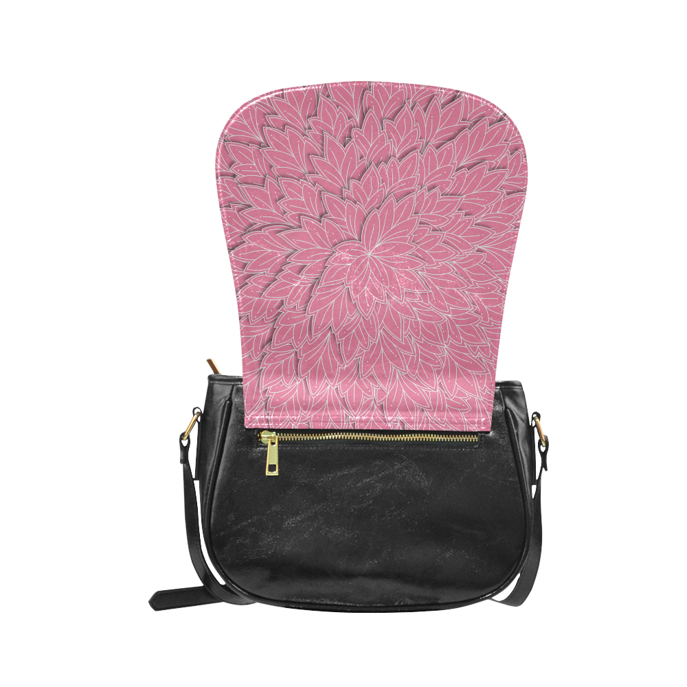 floating leaf pattern pink white Classic Saddle Bag/Large (Model 1648)