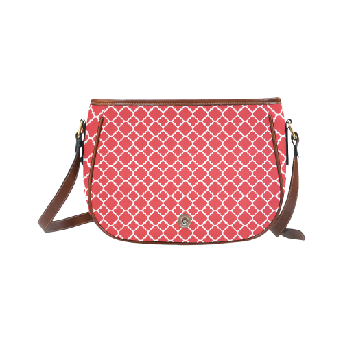 red white quatrefoil classic pattern Saddle Bag/Large (Model 1649)