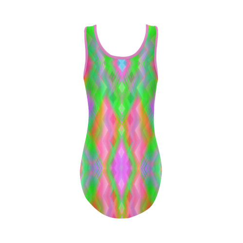 pink and green abstract Vest One Piece Swimsuit (Model S04)