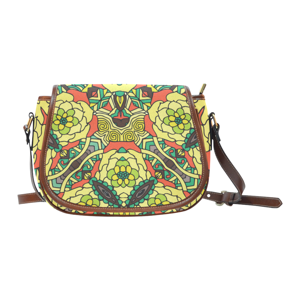 Mariger, Retro Yellow orange and green rose Saddle Bag/Small (Model 1649) Full Customization