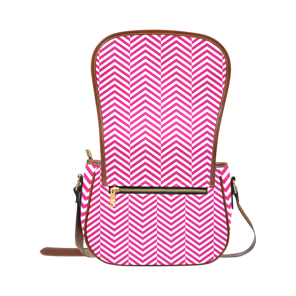 hot pink and white classic chevron pattern Saddle Bag/Large (Model 1649)