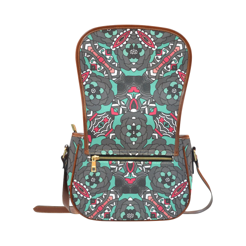 Mariager - black pink & teal - rose flowers Saddle Bag/Small (Model 1649) Full Customization