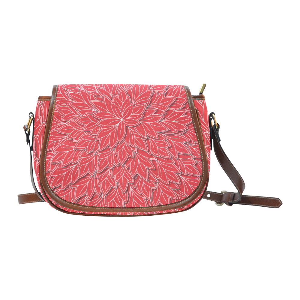 floating leaf pattern poppy red white Saddle Bag/Small (Model 1649) Full Customization