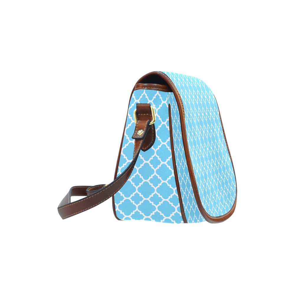 bright blue white quatrefoil classic pattern Saddle Bag/Small (Model 1649) Full Customization