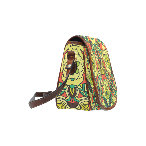 Mariger, Retro Yellow orange and green rose Saddle Bag/Small (Model 1649) Full Customization