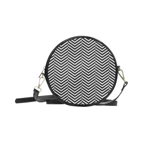 black and white classic chevron pattern Round Sling Bag (Model 1647)