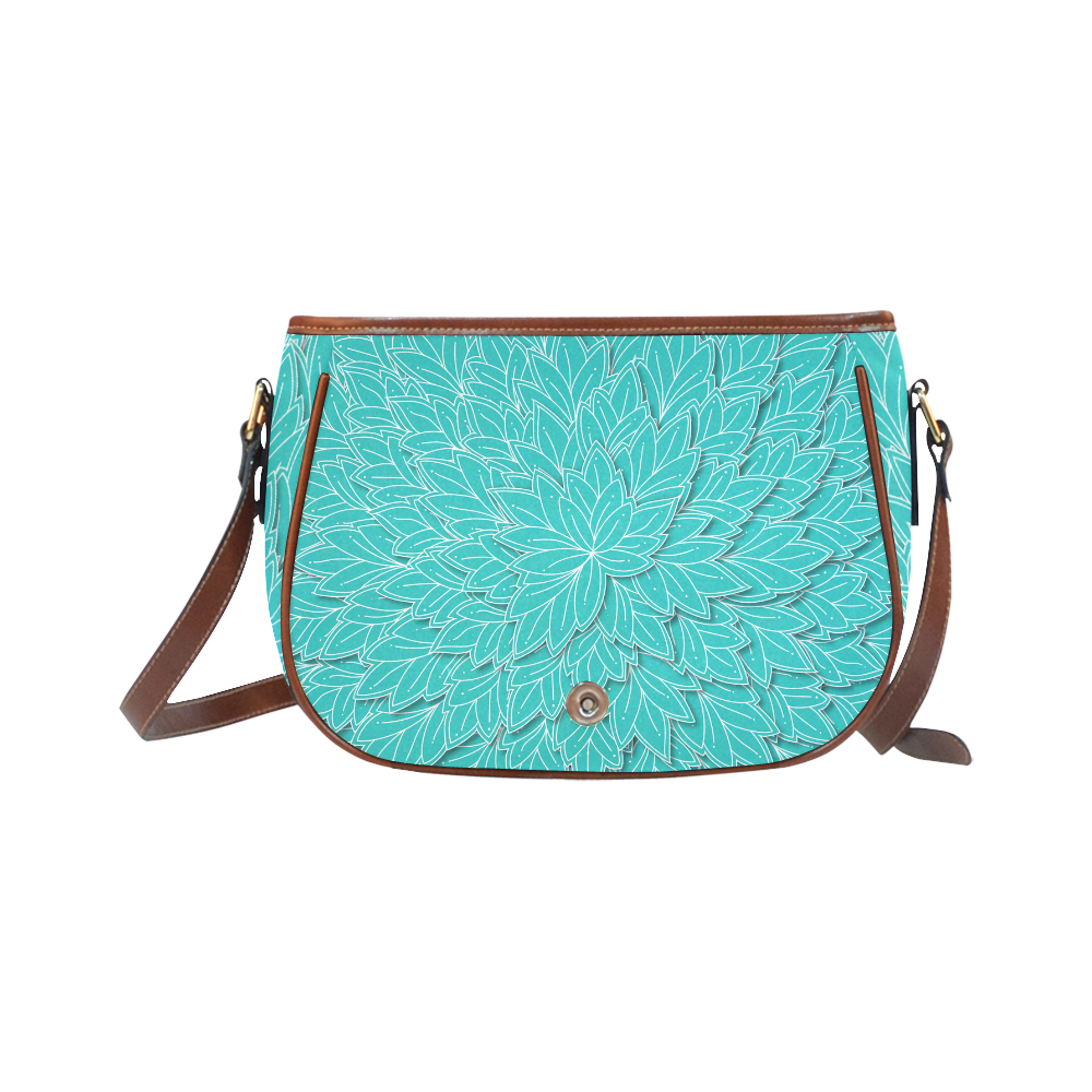 floating leaf pattern turquoise teal white Saddle Bag/Small (Model 1649) Full Customization