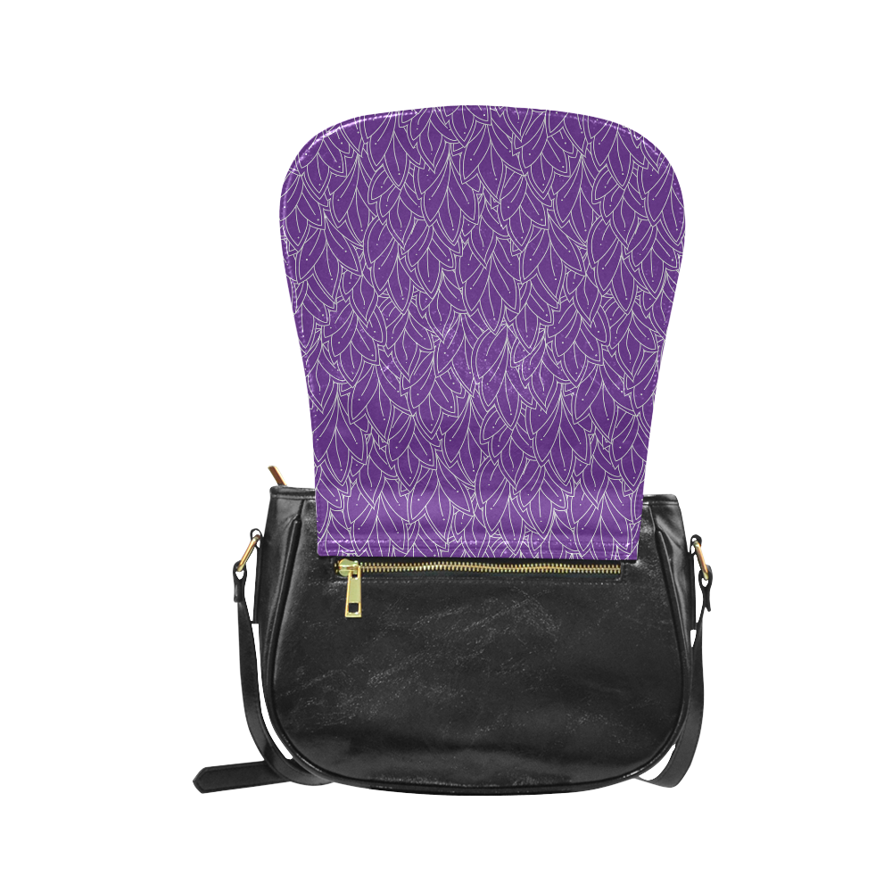 doodle leaf pattern royal purple white Classic Saddle Bag/Small (Model 1648)