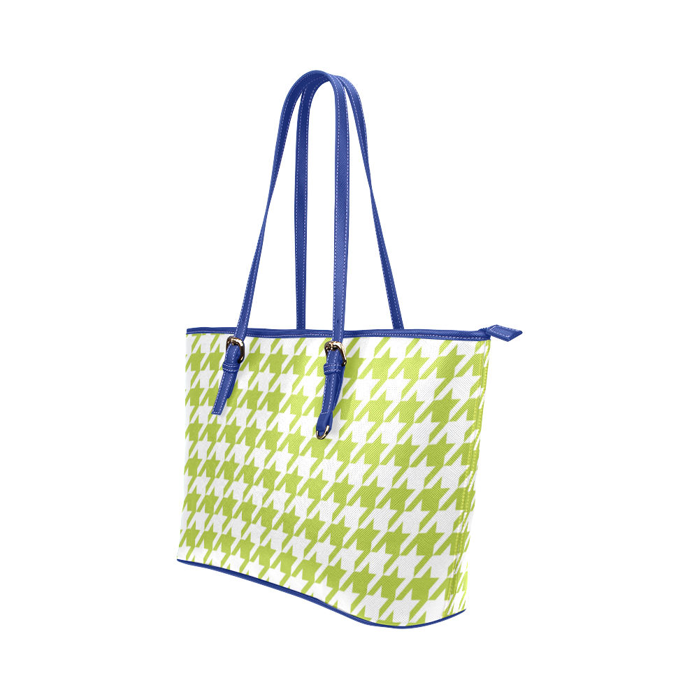 spring green and white houndstooth classic pattern Leather Tote Bag/Large (Model 1651)