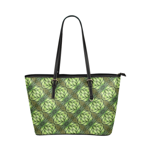 Mandy Green - Leaf Weave small foliage Leather Tote Bag/Large (Model 1651)