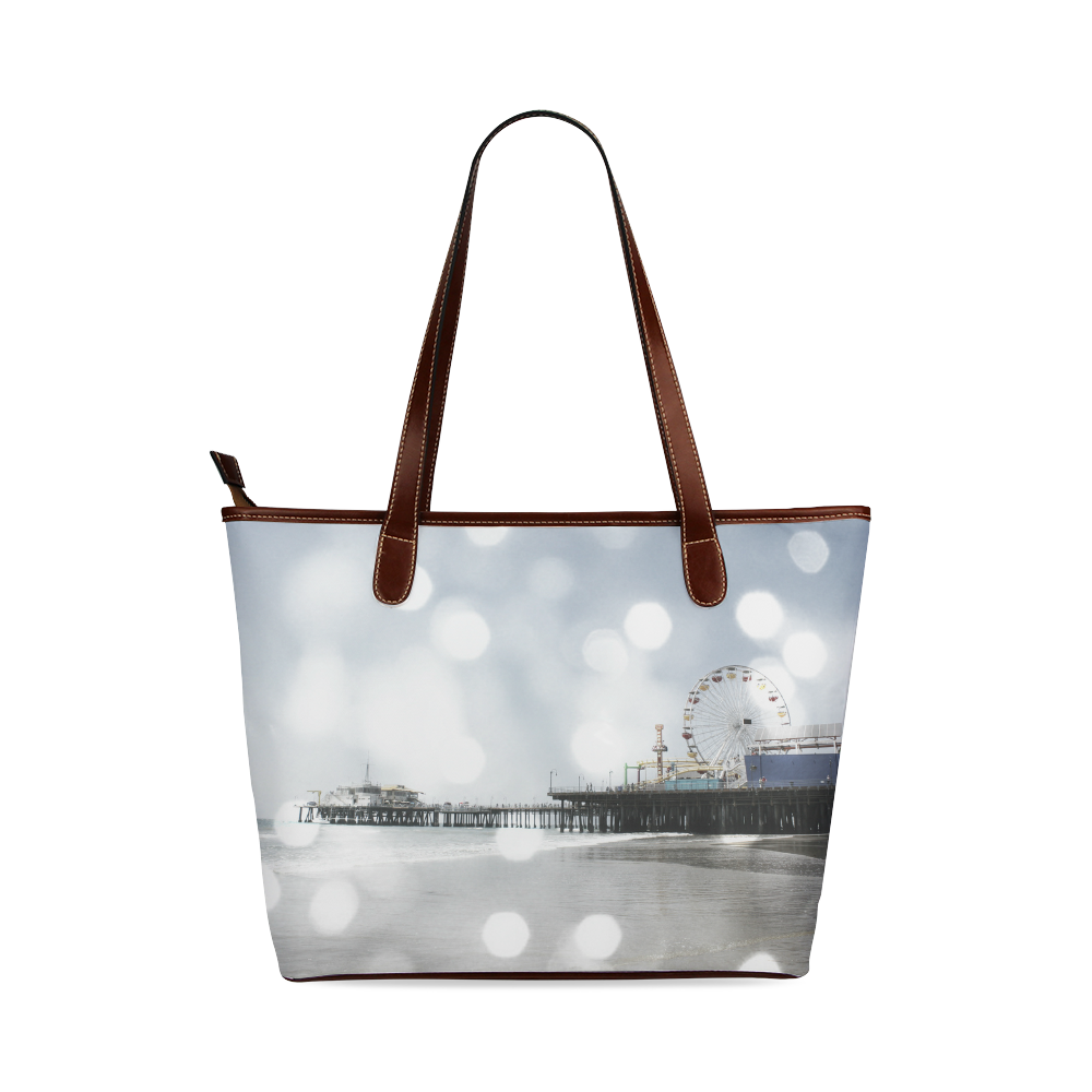 Sparkling Grey Santa Monica Pier Shoulder Tote Bag (Model 1646)