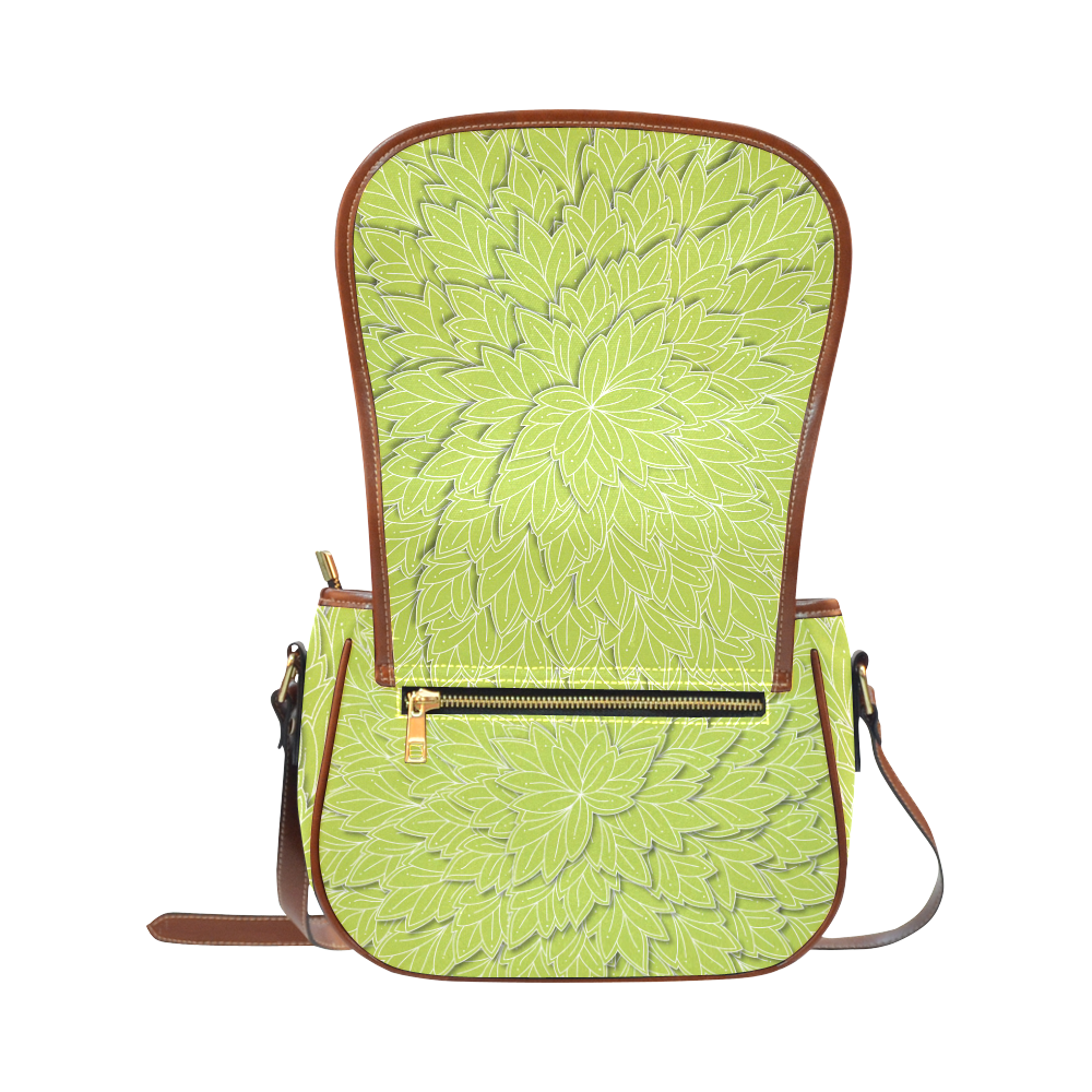 floating leaf pattern spring green white nature Saddle Bag/Large (Model 1649)