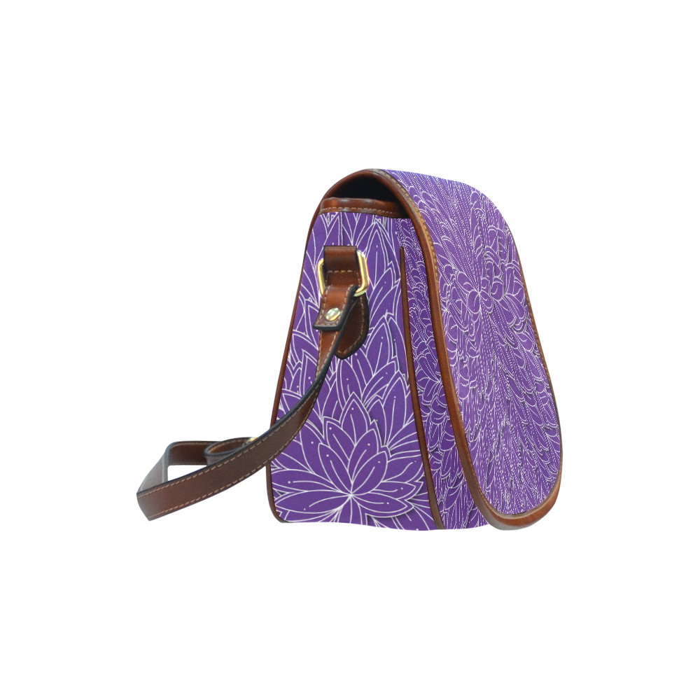 floating leaf pattern royal purple white Saddle Bag/Large (Model 1649)