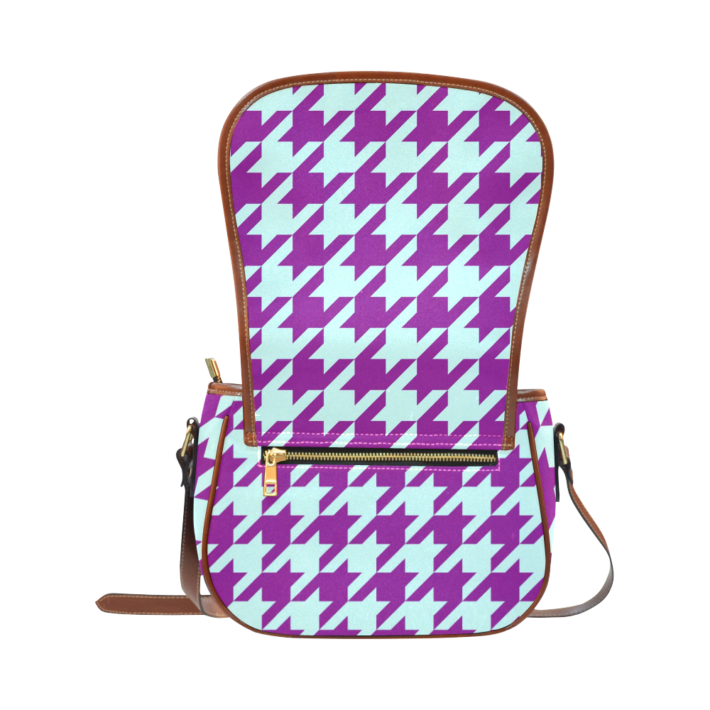 houndstooth 2 purple Saddle Bag/Small (Model 1649) Full Customization