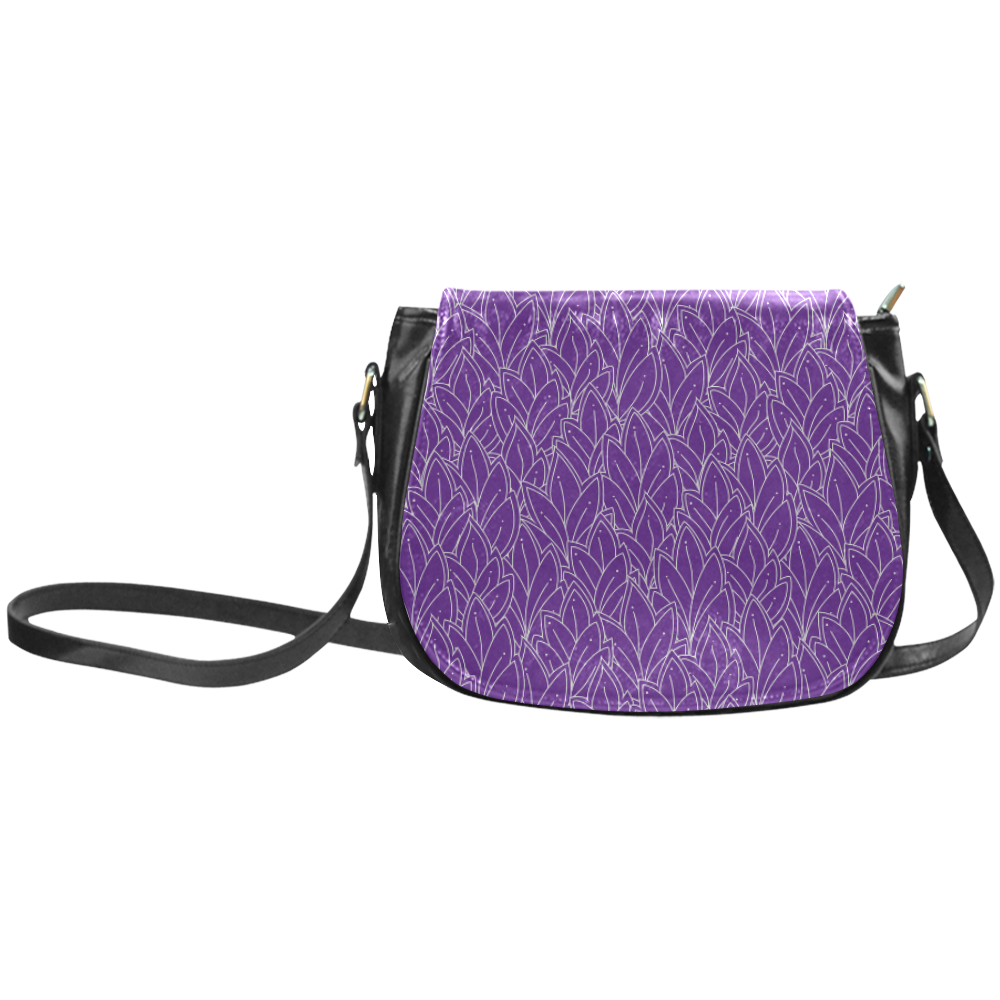 doodle leaf pattern royal purple white Classic Saddle Bag/Large (Model 1648)