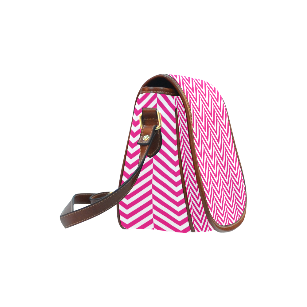 hot pink and white classic chevron pattern Saddle Bag/Large (Model 1649)