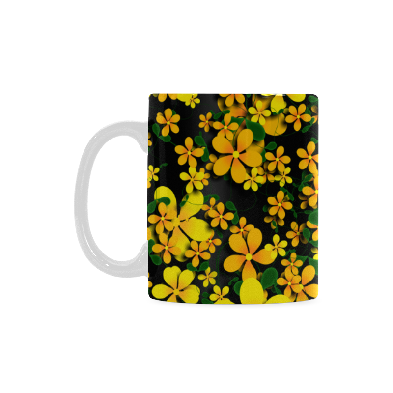 Pretty Orange & Yellow Flowers on Black White Mug(11OZ)