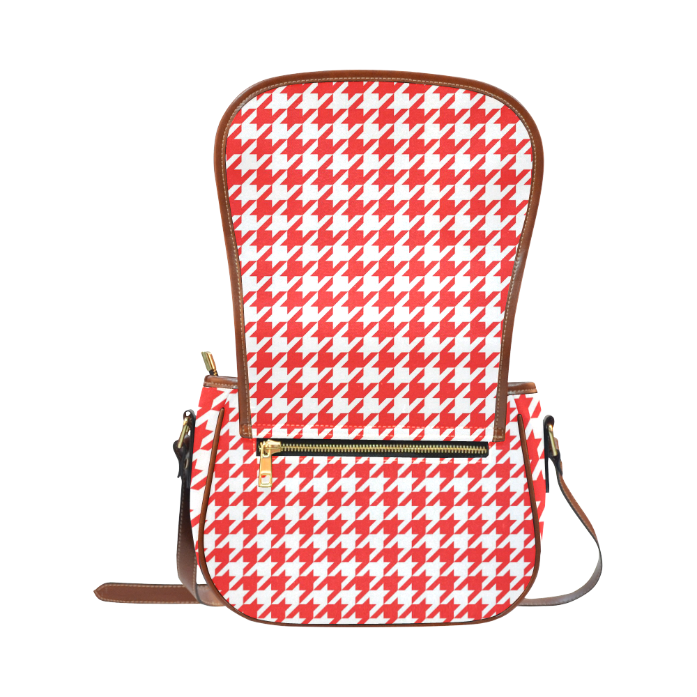 houndstooth red Saddle Bag/Small (Model 1649) Full Customization