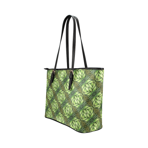 Mandy Green - Leaf Weave small foliage Leather Tote Bag/Large (Model 1651)