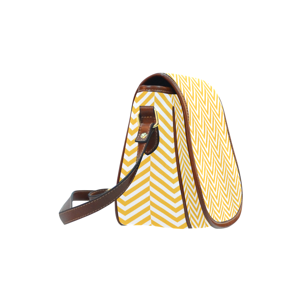 sunny yellow and white classic chevron pattern Saddle Bag/Large (Model 1649)