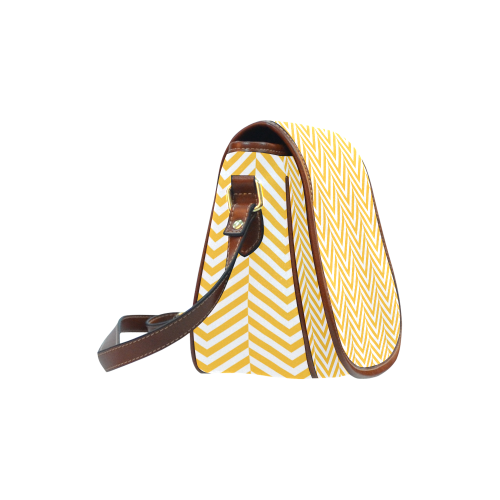 sunny yellow and white classic chevron pattern Saddle Bag/Large (Model 1649)