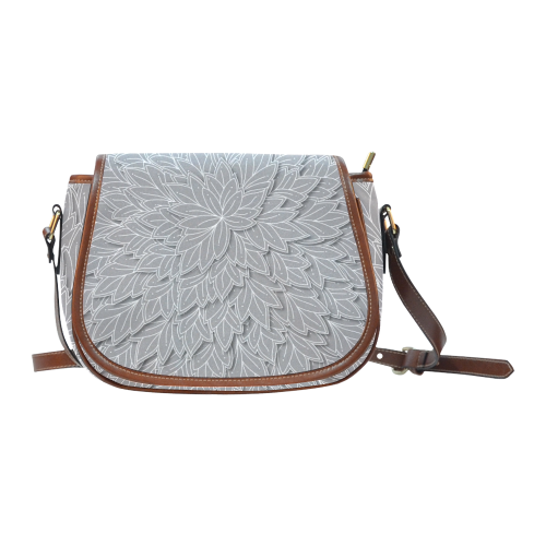 floating leaf pattern grey white nature Saddle Bag/Large (Model 1649)