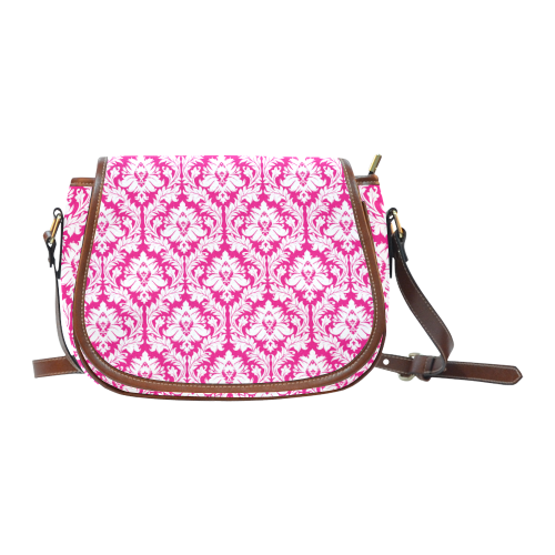 damask pattern hot pink and white Saddle Bag/Small (Model 1649) Full Customization