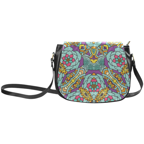 Mariager-bold flowers,blue,purple,yellow floral Classic Saddle Bag/Small (Model 1648)