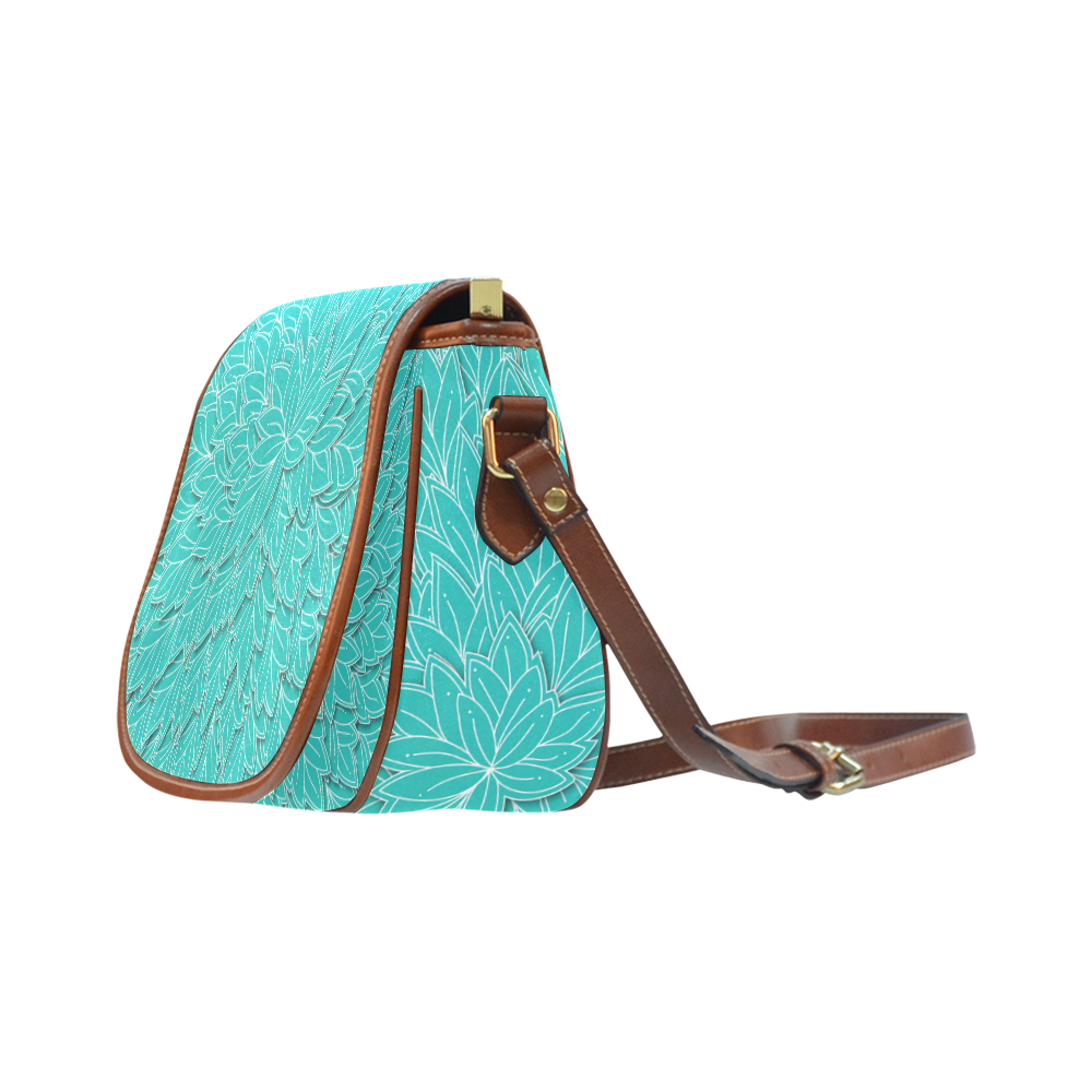 floating leaf pattern turquoise teal white Saddle Bag/Large (Model 1649)