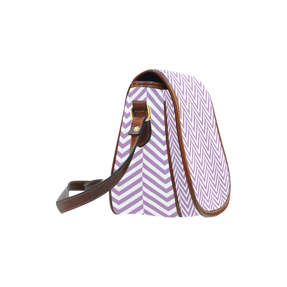 lilac purple and white classic chevron pattern Saddle Bag/Large (Model 1649)