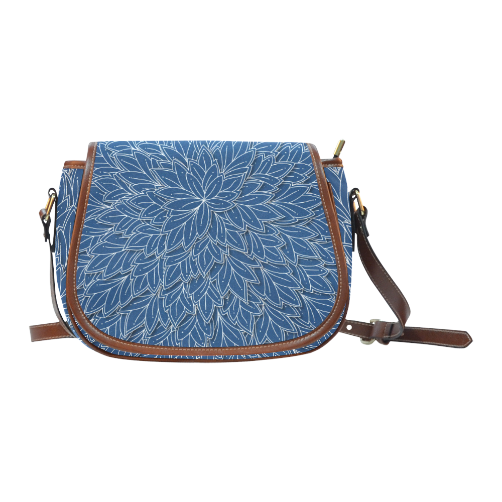 floating leaf pattern navy blue white Saddle Bag/Large (Model 1649)