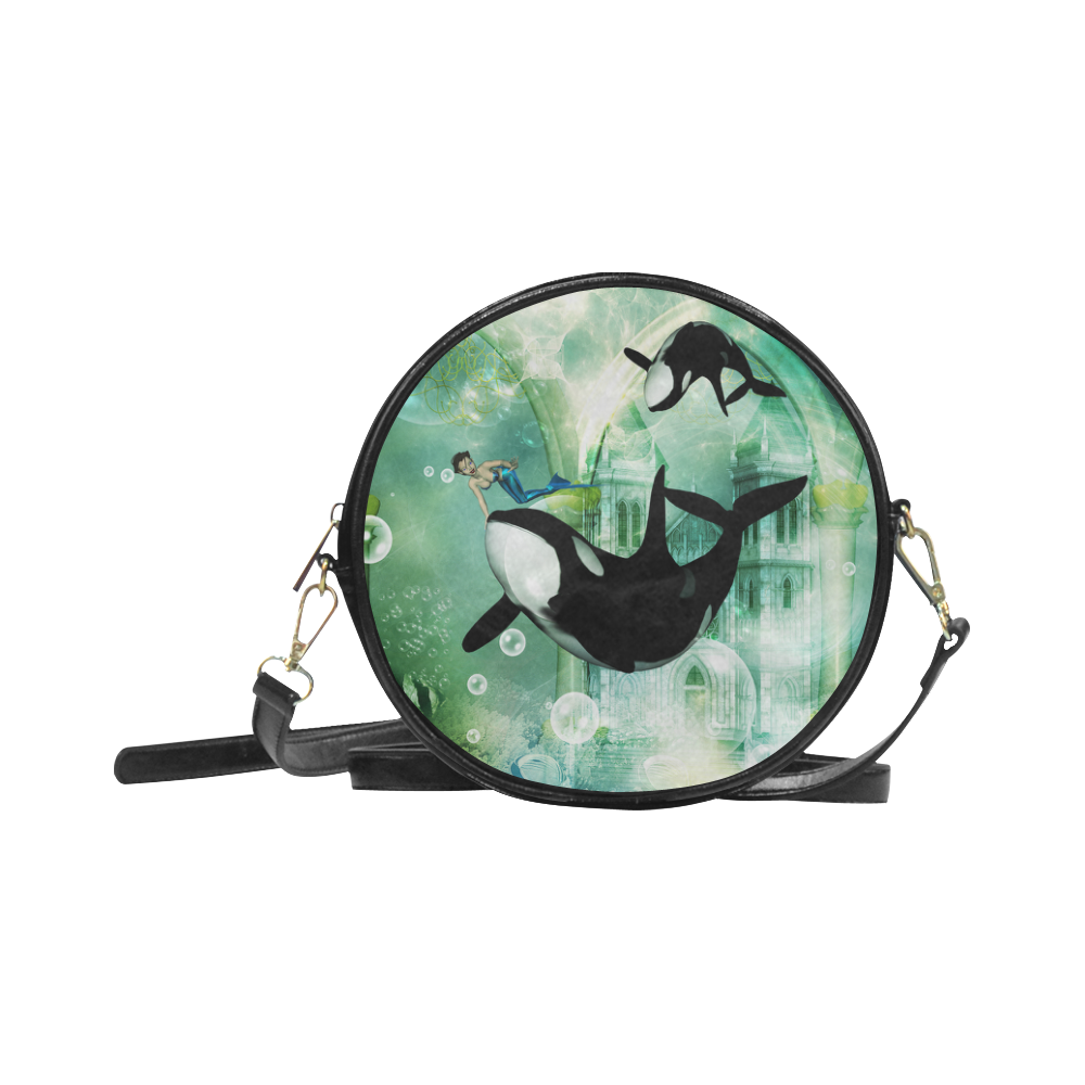 Orca with mermaid Round Sling Bag (Model 1647)
