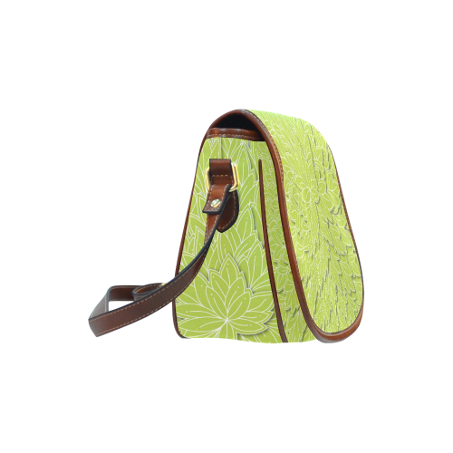 floating leaf pattern spring green white nature Saddle Bag/Small (Model 1649) Full Customization