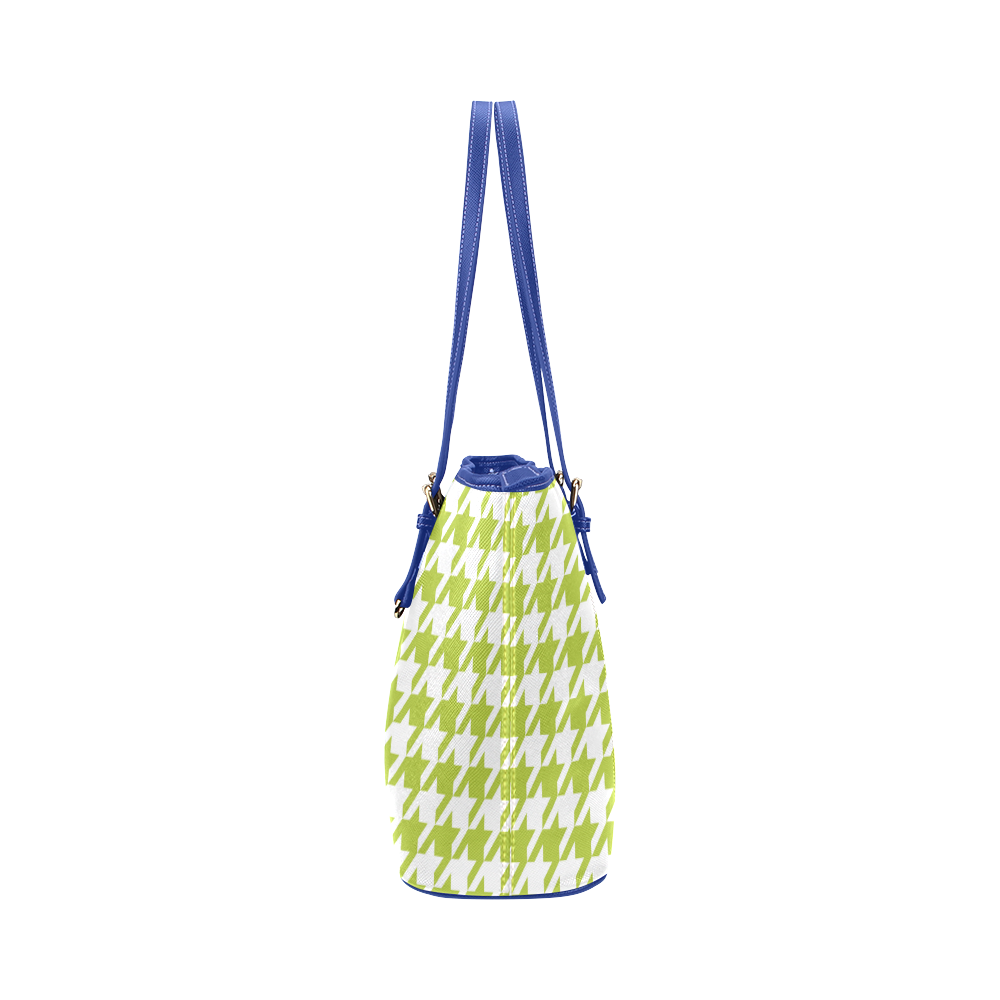 spring green and white houndstooth classic pattern Leather Tote Bag/Large (Model 1651)