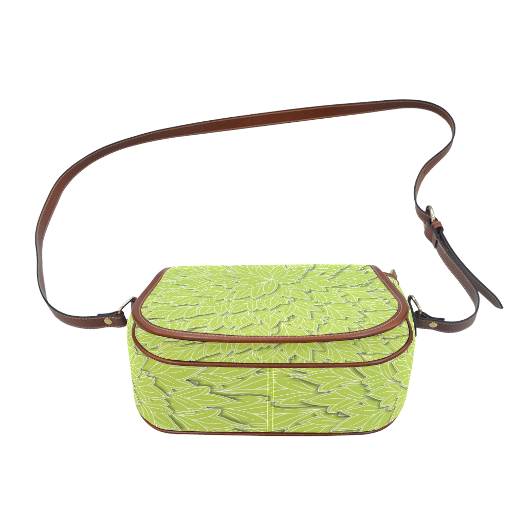 floating leaf pattern spring green white nature Saddle Bag/Large (Model 1649)