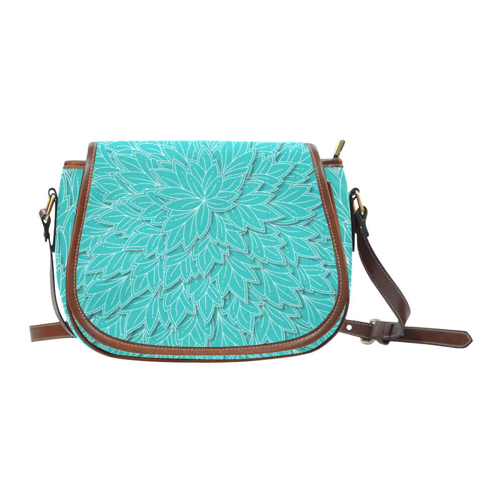 floating leaf pattern turquoise teal white Saddle Bag/Large (Model 1649)