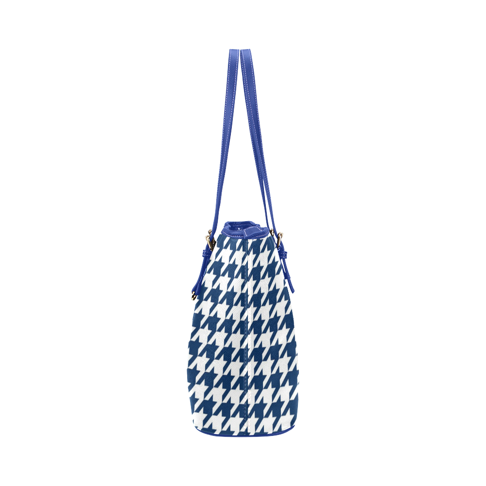 houndstooth midnight Leather Tote Bag/Large (Model 1651)