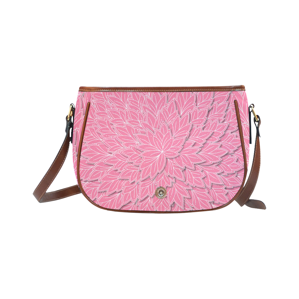 floating leaf pattern pink white Saddle Bag/Large (Model 1649)